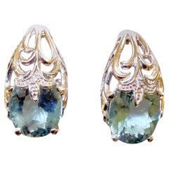 Neue Ohrringe mit 6,40 Karat Aquamarin und Saphir, 24-Karat-Weißgold-beschichtet