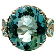 New 6.40 Carat Fancy Cut Oval Aquamarine & Diamond Cut Sapphire Ring Size 6.25