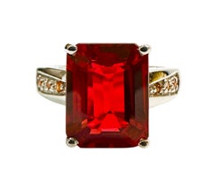 New 6.50 Red Sapphire & Diamond Cut White Sapphire Sterling Silver Ring