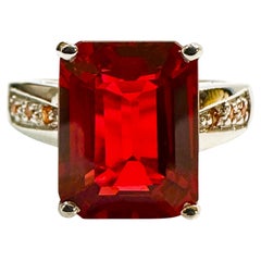 New 6.50 Red Sapphire & Diamond Cut White Sapphire Sterling Silver Ring