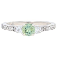 Vintage New .65ctw Round Brilliant Diamond Engagement Ring Sterling Silver Bluish Green