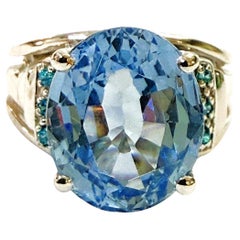 New 6.70 Carat Cornflower Sapphire & Diamond Cut Sapphire Sterling Ring