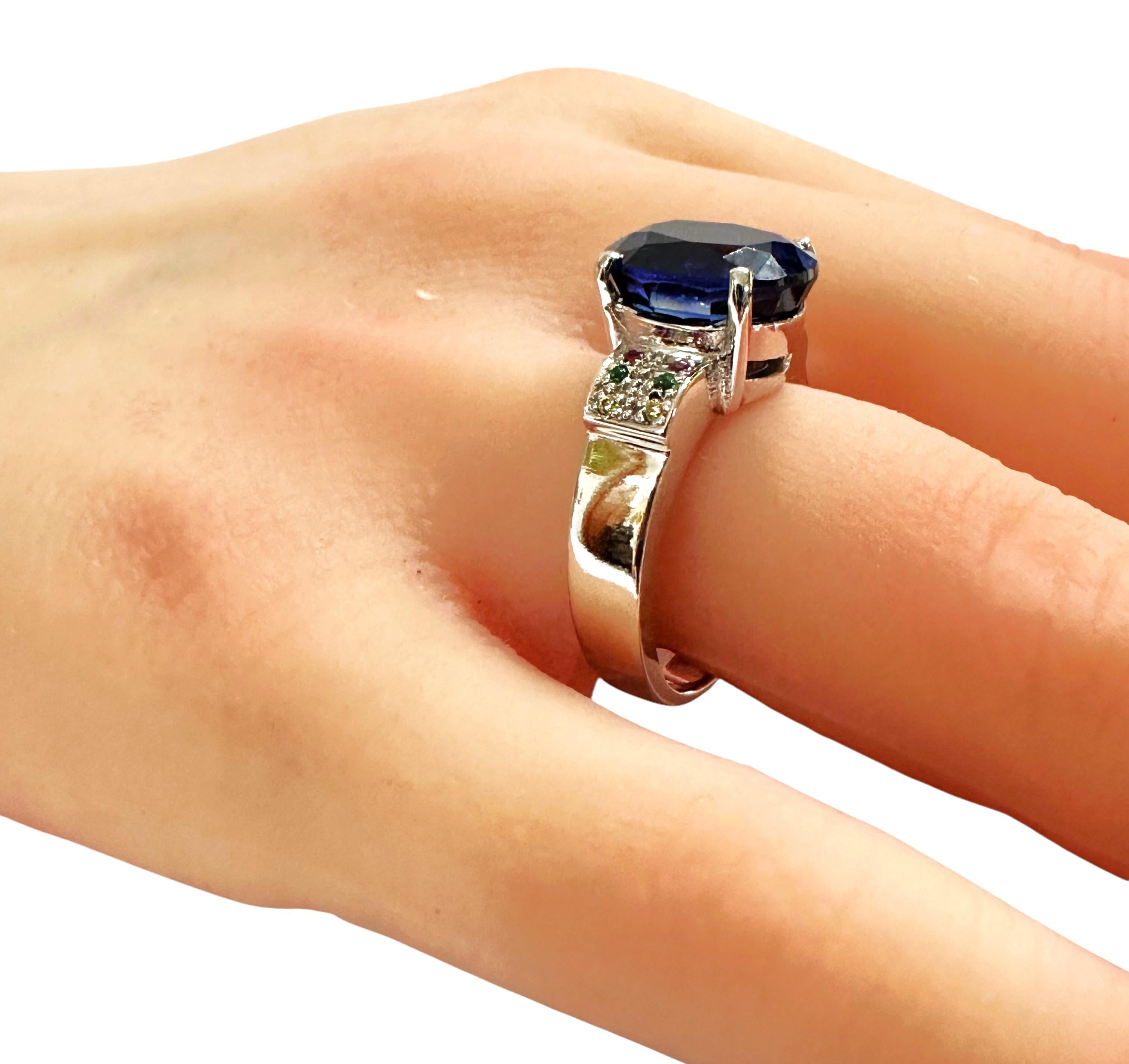 Women's New 6.75 Carat Blue Sapphire & Diamond Cut Sapphire Sterling Silver Ring Sz 7.75