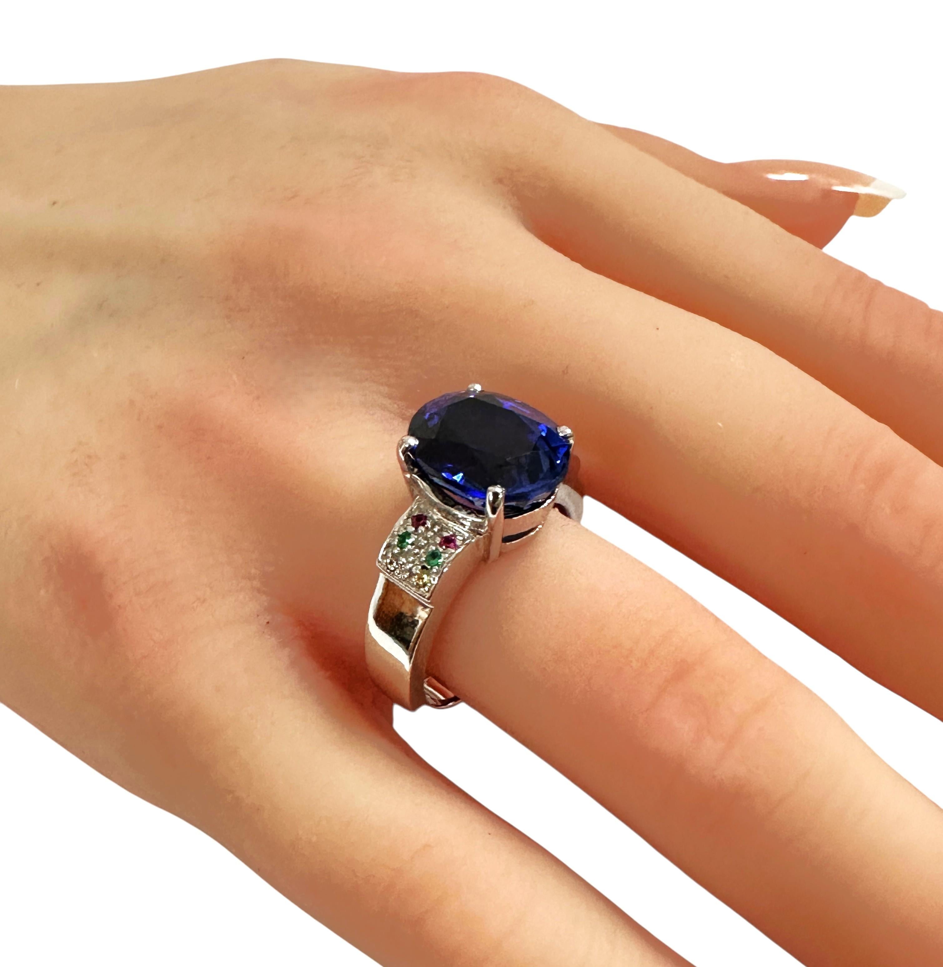 New 6.75 Carat Blue Sapphire & Diamond Cut Sapphire Sterling Silver Ring Sz 7.75 1