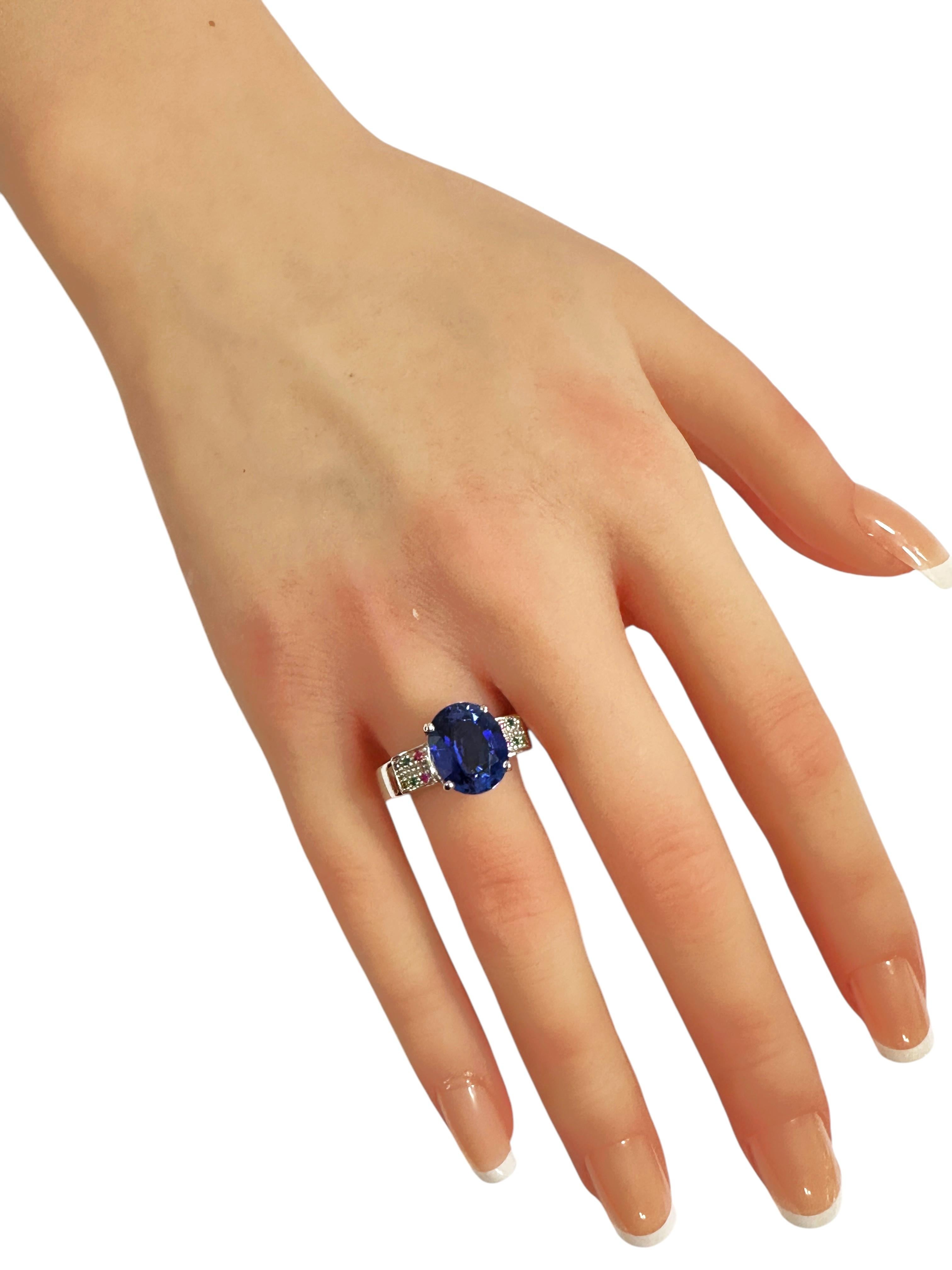 New 6.75 Carat Blue Sapphire & Diamond Cut Sapphire Sterling Silver Ring Sz 7.75 2