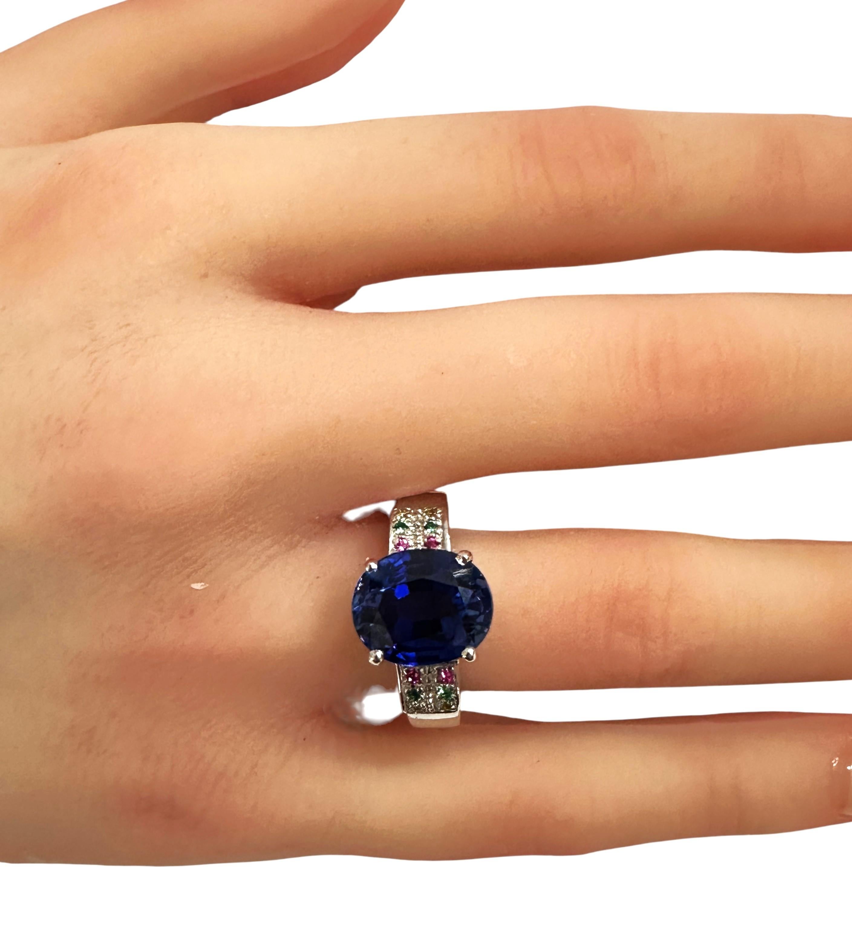 New 6.75 Carat Blue Sapphire & Diamond Cut Sapphire Sterling Silver Ring Sz 7.75 3