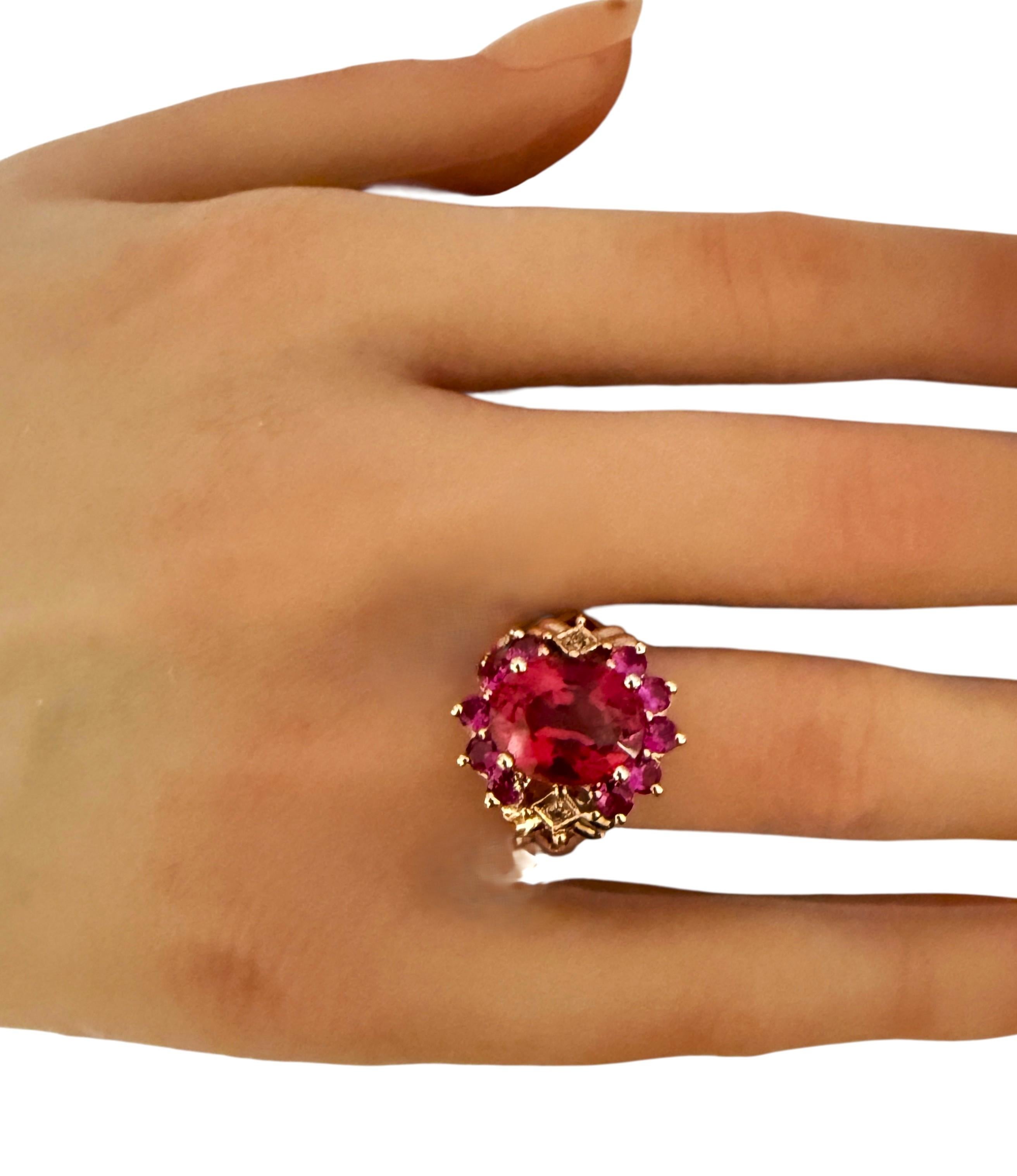Neu 6,80 Karat Roter Saphir & Diamantschliff Rosa Saphir R Gold PL Sterling Ring Damen im Angebot
