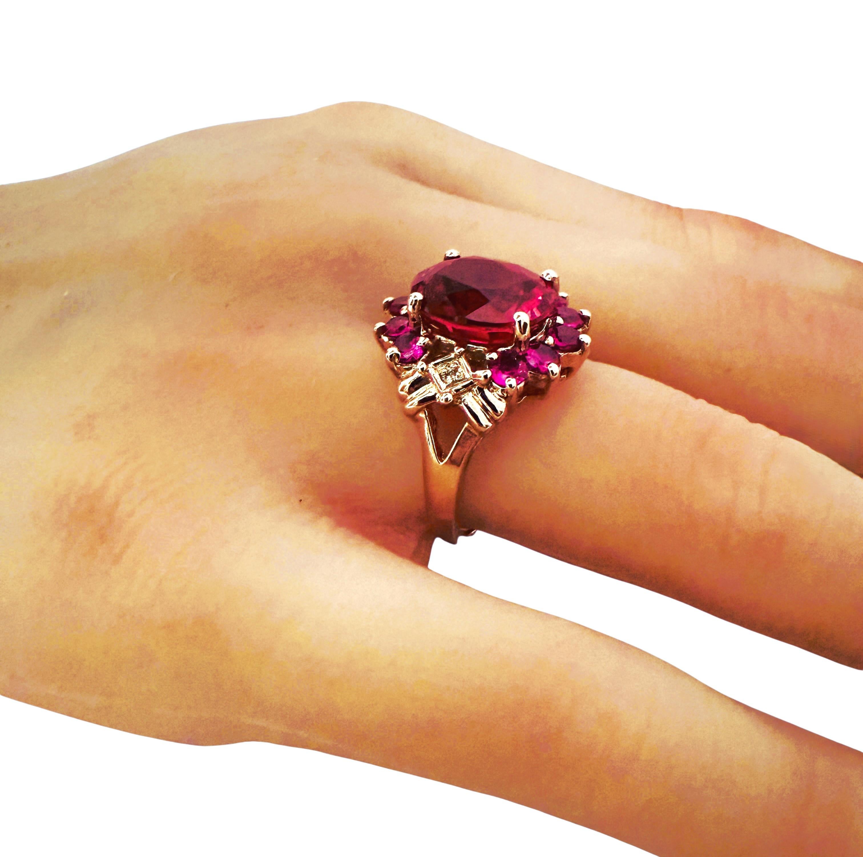 Neu 6,80 Karat Roter Saphir & Diamantschliff Rosa Saphir R Gold PL Sterling Ring im Angebot 2