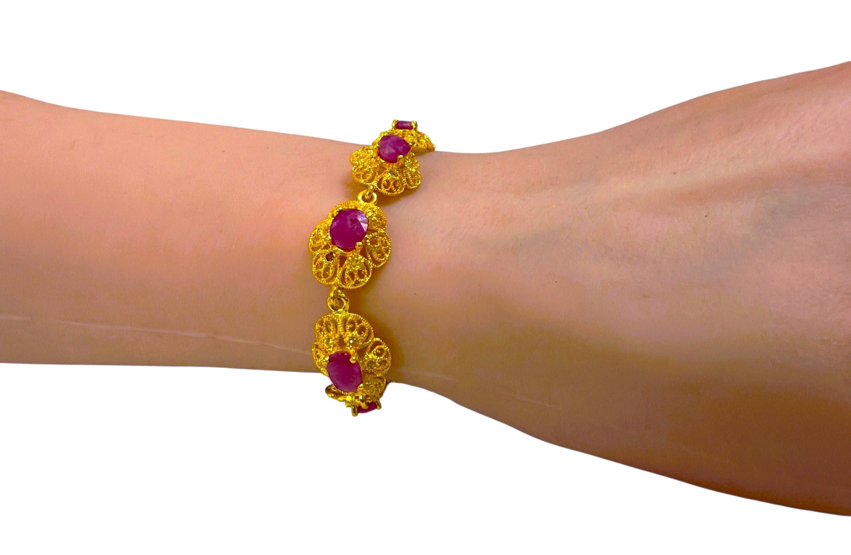 New 6.84 Carat 9 Ruby 14K Gold PL Sterling Silver Bracelet 7 to 8 inches 4