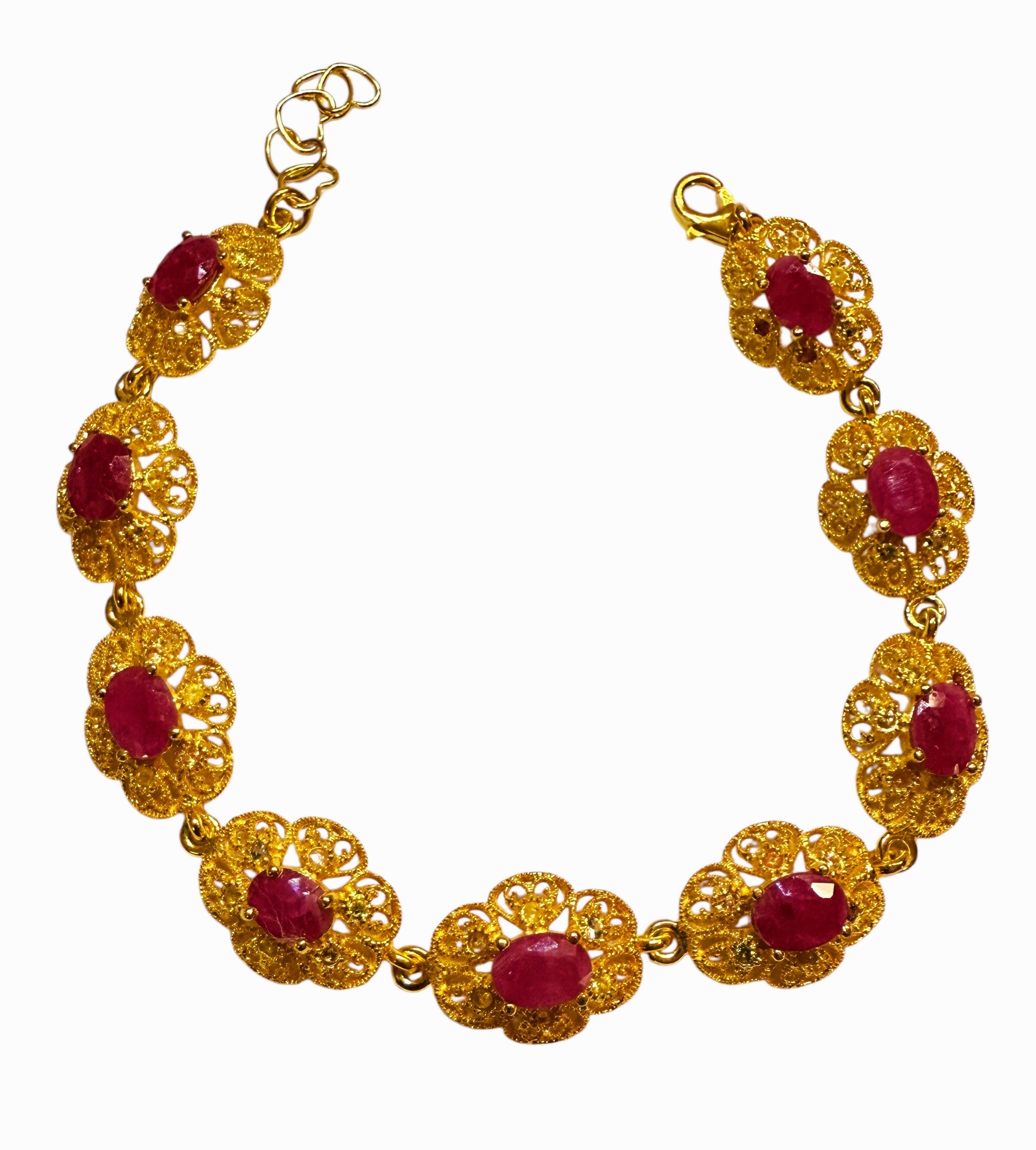 New 6.84 Carat 9 Ruby 14K Gold PL Sterling Silver Bracelet 7 to 8 inches Neuf à Eagan, MN