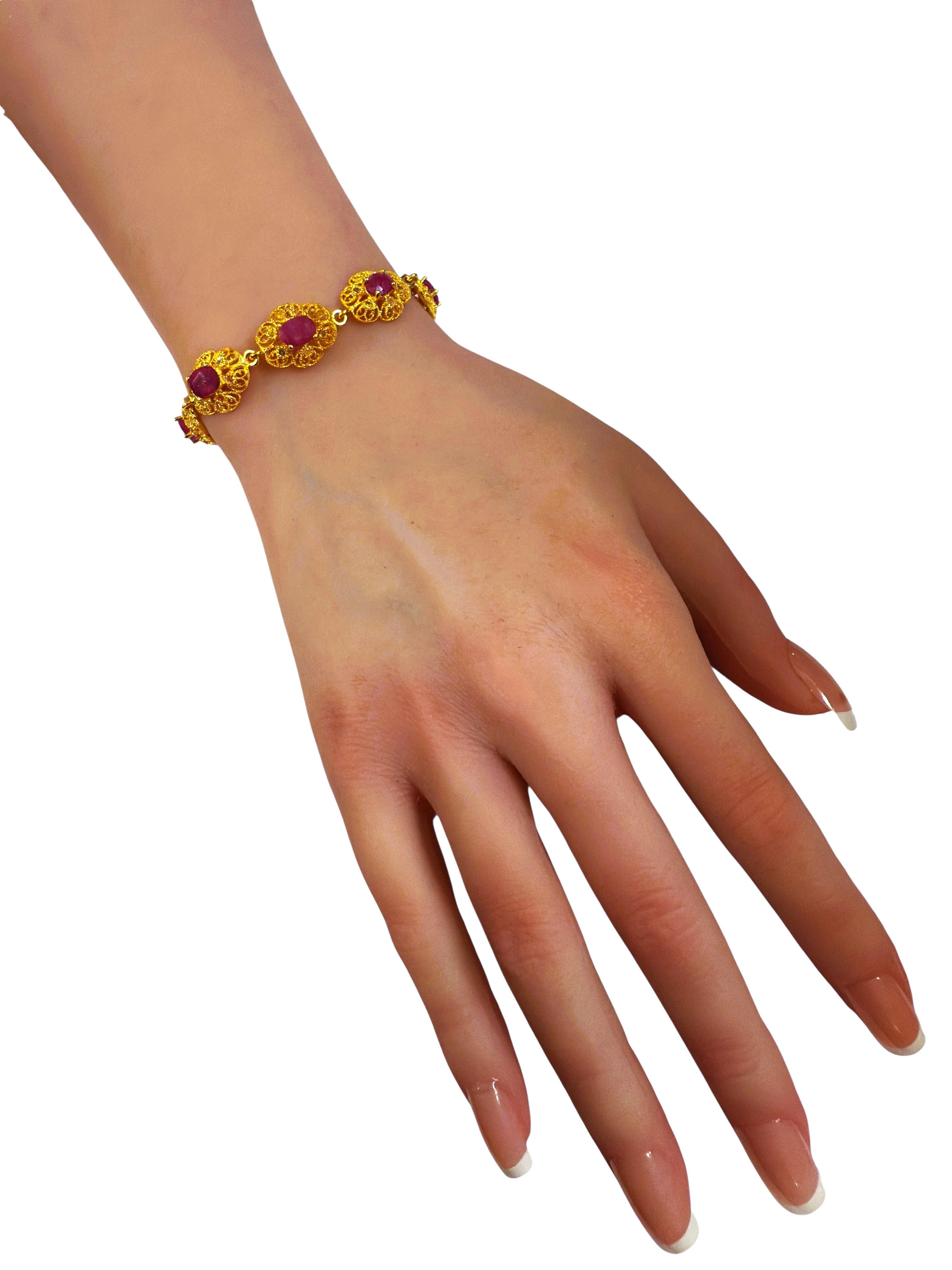  New 6.84 Carat 9 Ruby 14K Gold PL Sterling Silver Bracelet 7 to 8 inches Pour femmes 