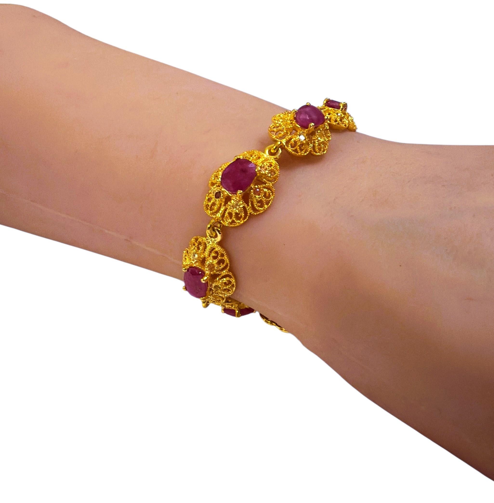 New 6.84 Carat 9 Ruby 14K Gold PL Sterling Silver Bracelet 7 to 8 inches 1