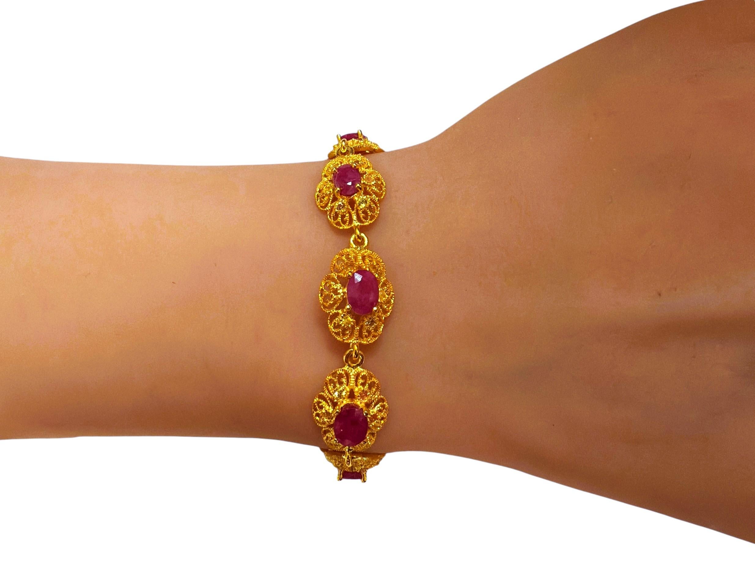 New 6.84 Carat 9 Ruby 14K Gold PL Sterling Silver Bracelet 7 to 8 inches 2