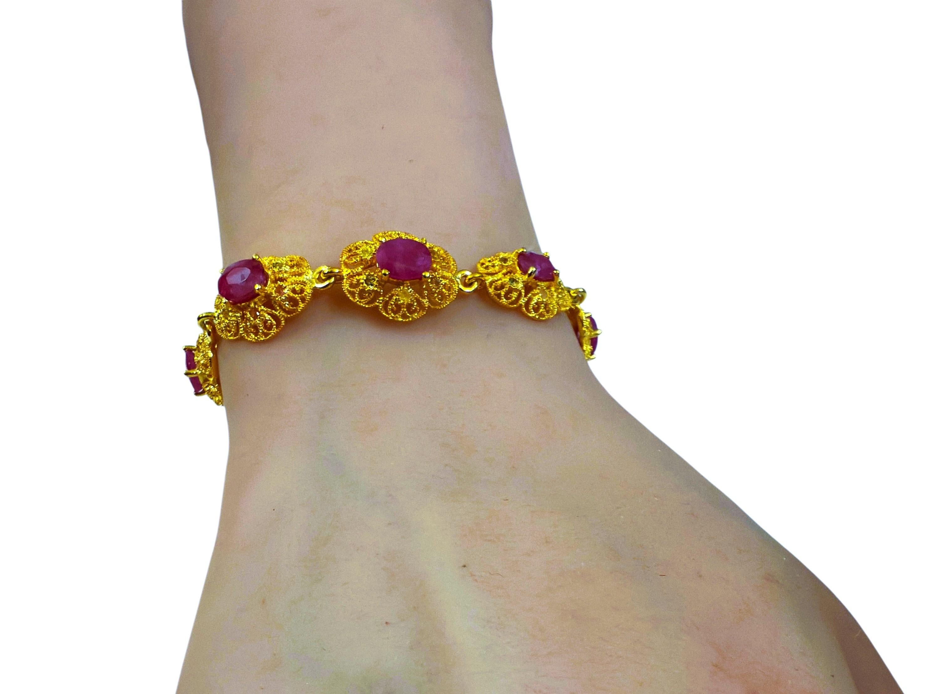 New 6.84 Carat 9 Ruby 14K Gold PL Sterling Silver Bracelet 7 to 8 inches 3