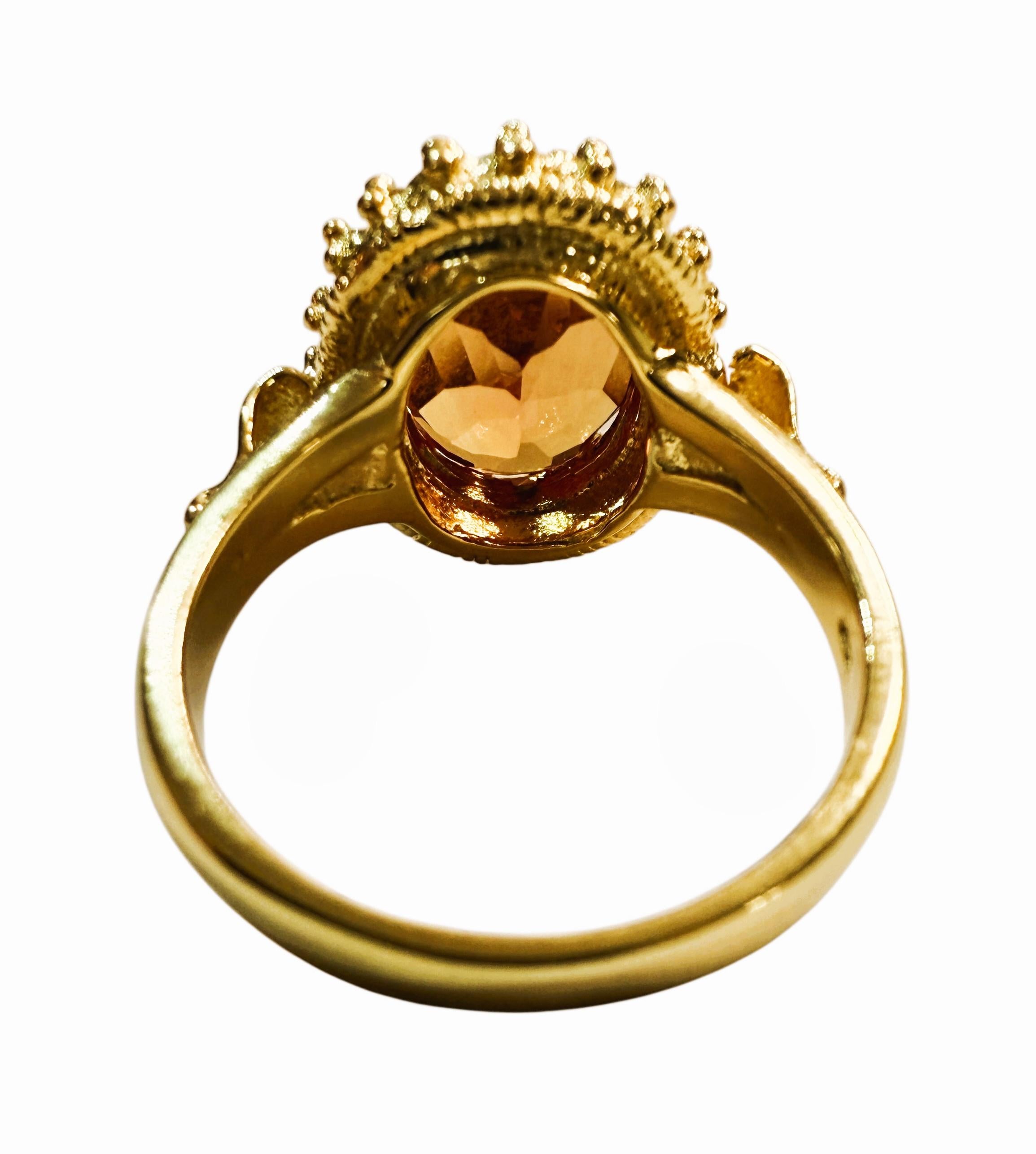 Taille ovale New 6.9 Carat Sunset Sapphire & Diamond Cut Crown Design Y Gold PL Sterling Ring en vente