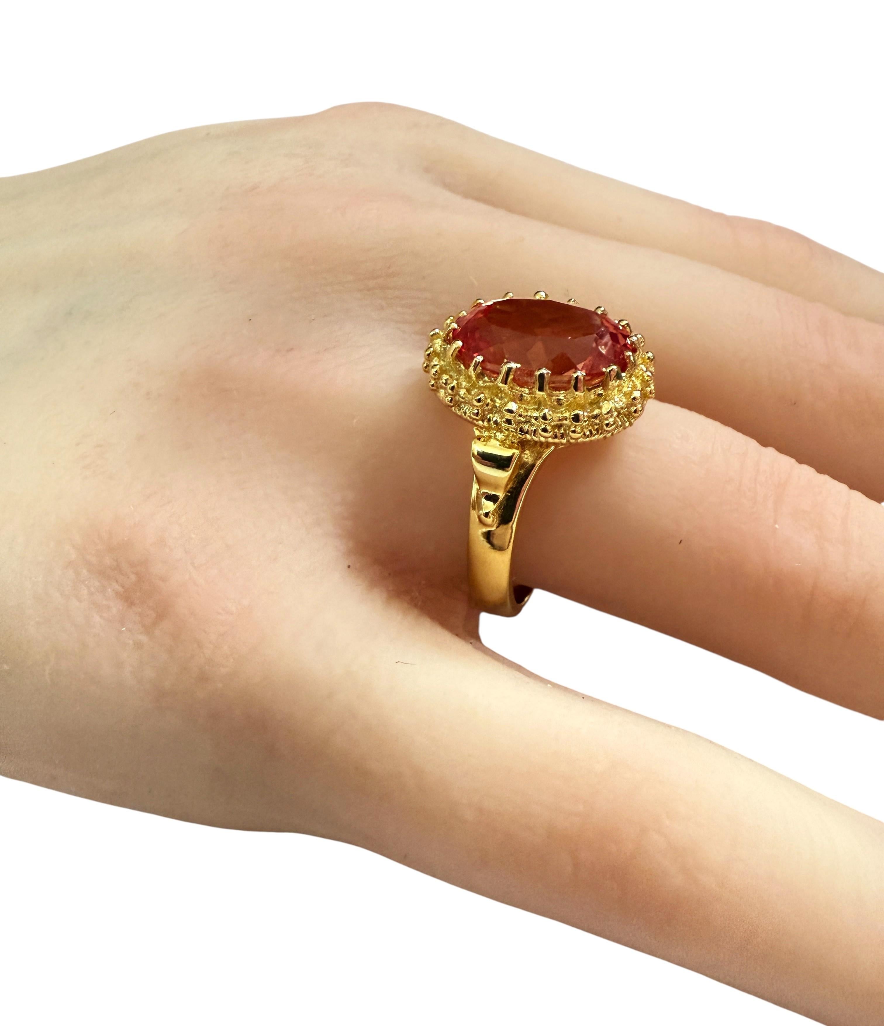 New 6.9 Carat Sunset Sapphire & Diamond Cut Crown Design Y Gold PL Sterling Ring en vente 2