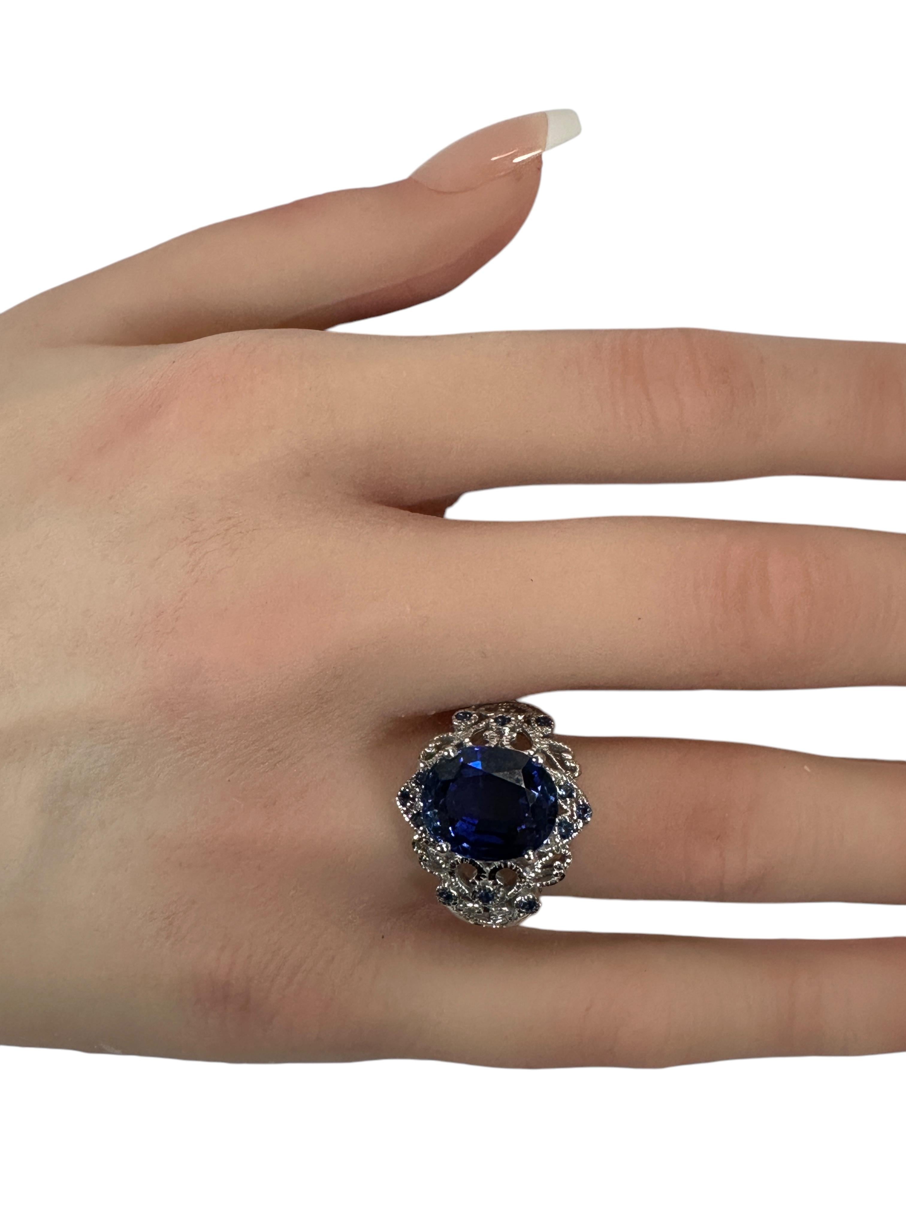 New 6.95 Carat Blue Sapphire & Diamond Cut Sapphire Sterling Ring 4