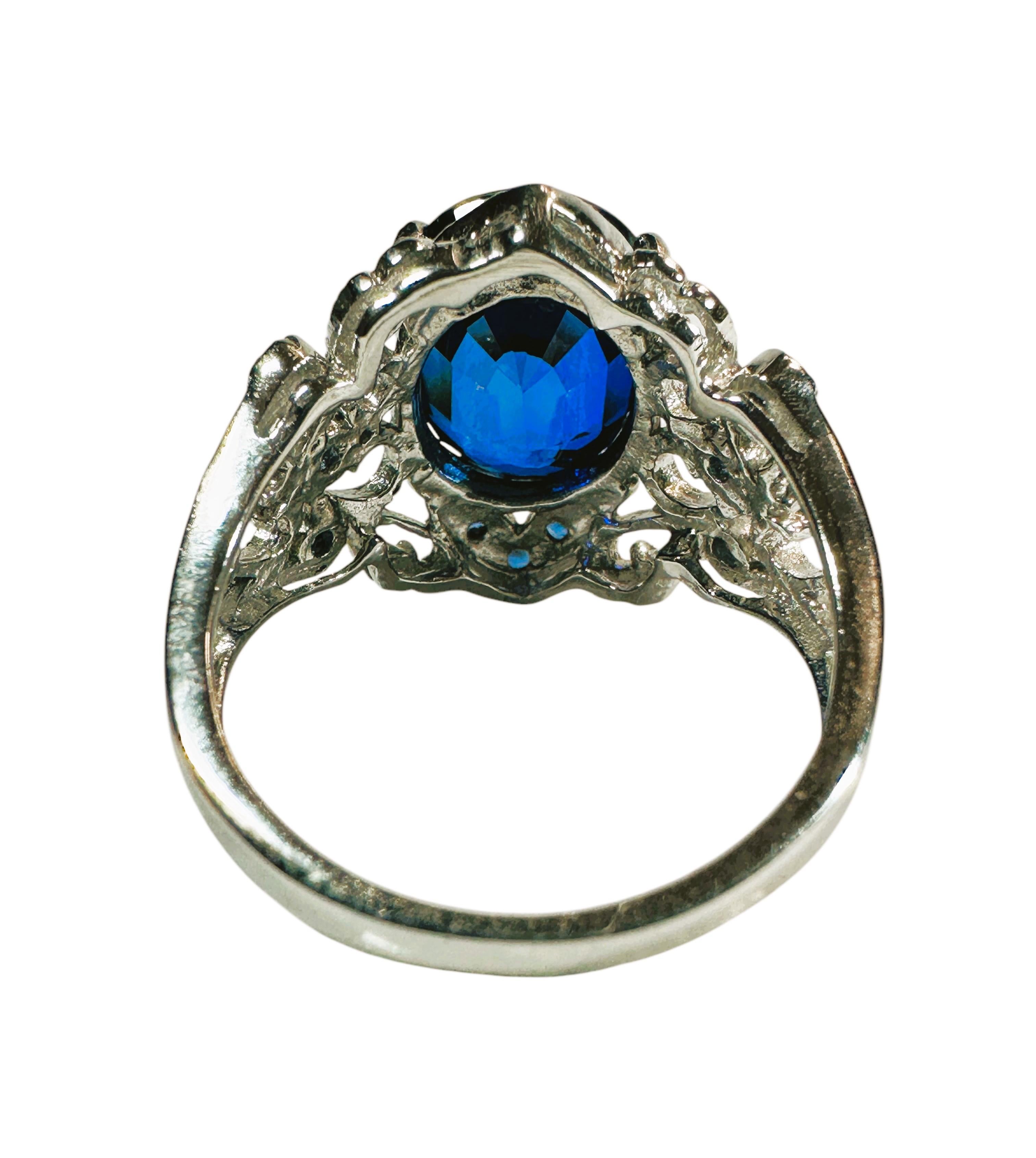 Oval Cut New 6.95 Carat Blue Sapphire & Diamond Cut Sapphire Sterling Ring