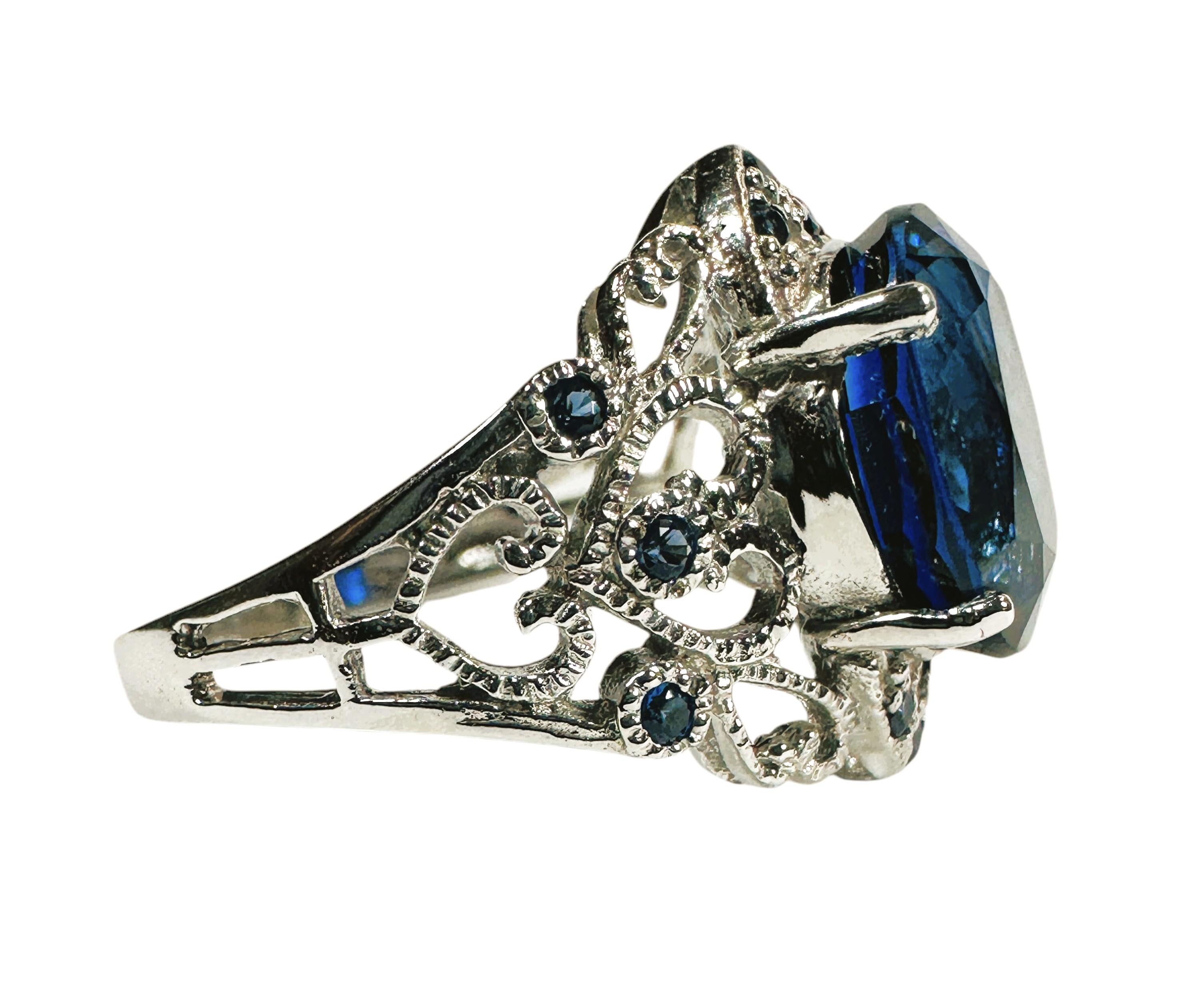 New 6.95 Carat Blue Sapphire & Diamond Cut Sapphire Sterling Ring In New Condition In Eagan, MN