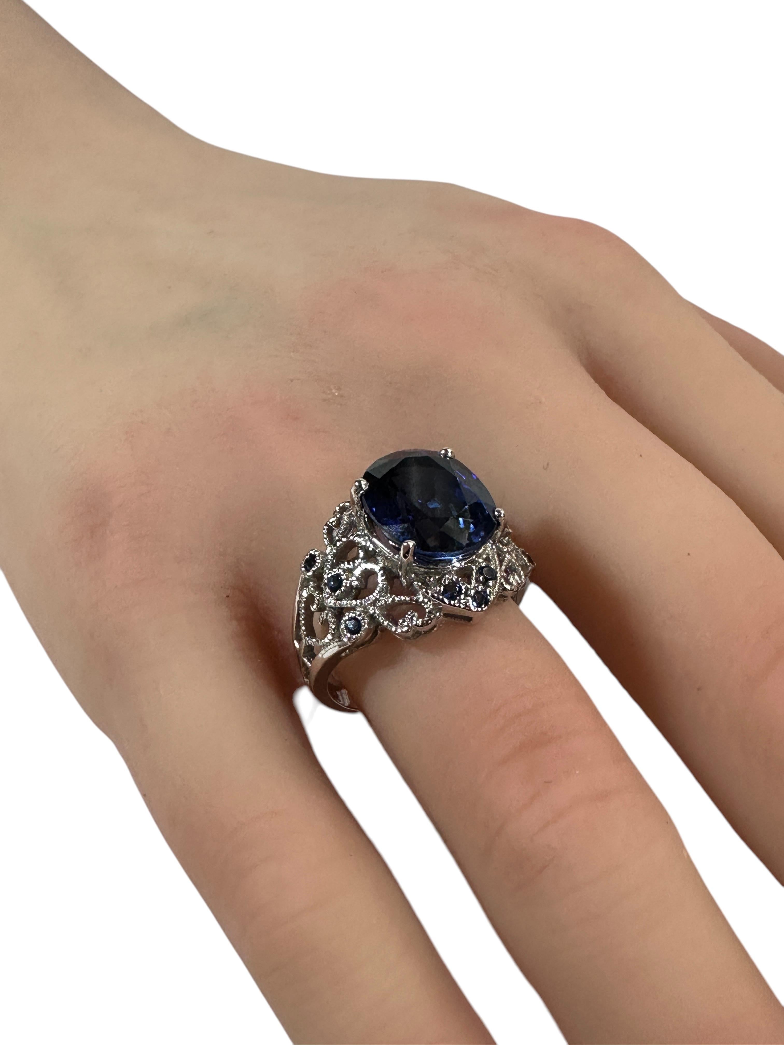 New 6.95 Carat Blue Sapphire & Diamond Cut Sapphire Sterling Ring 1