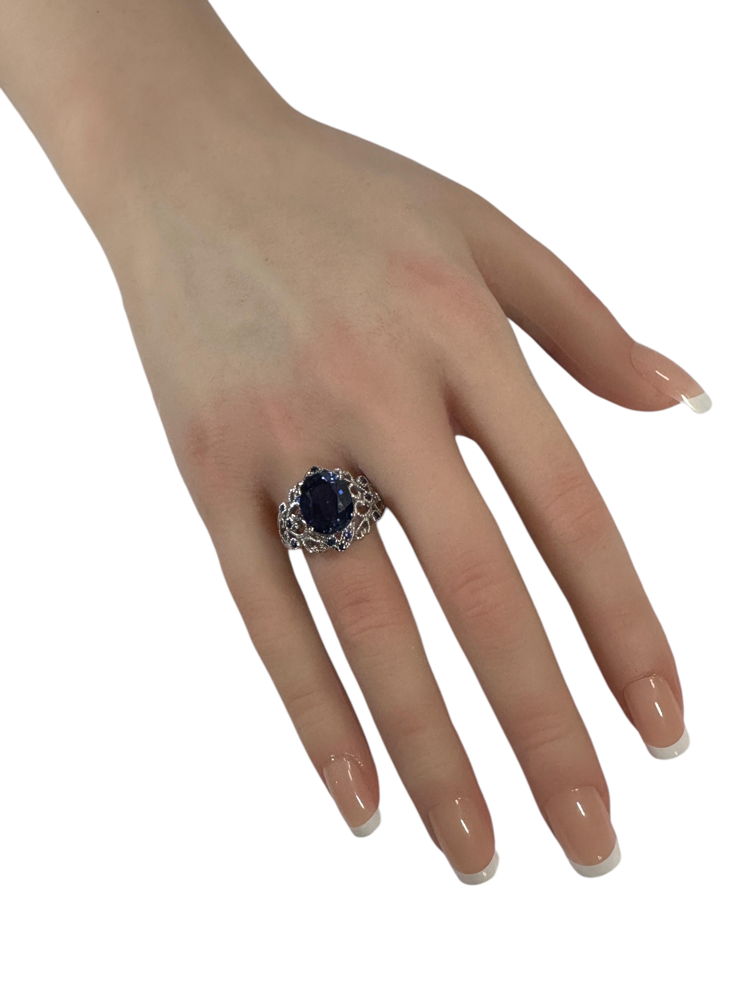 New 6.95 Carat Blue Sapphire & Diamond Cut Sapphire Sterling Ring 2