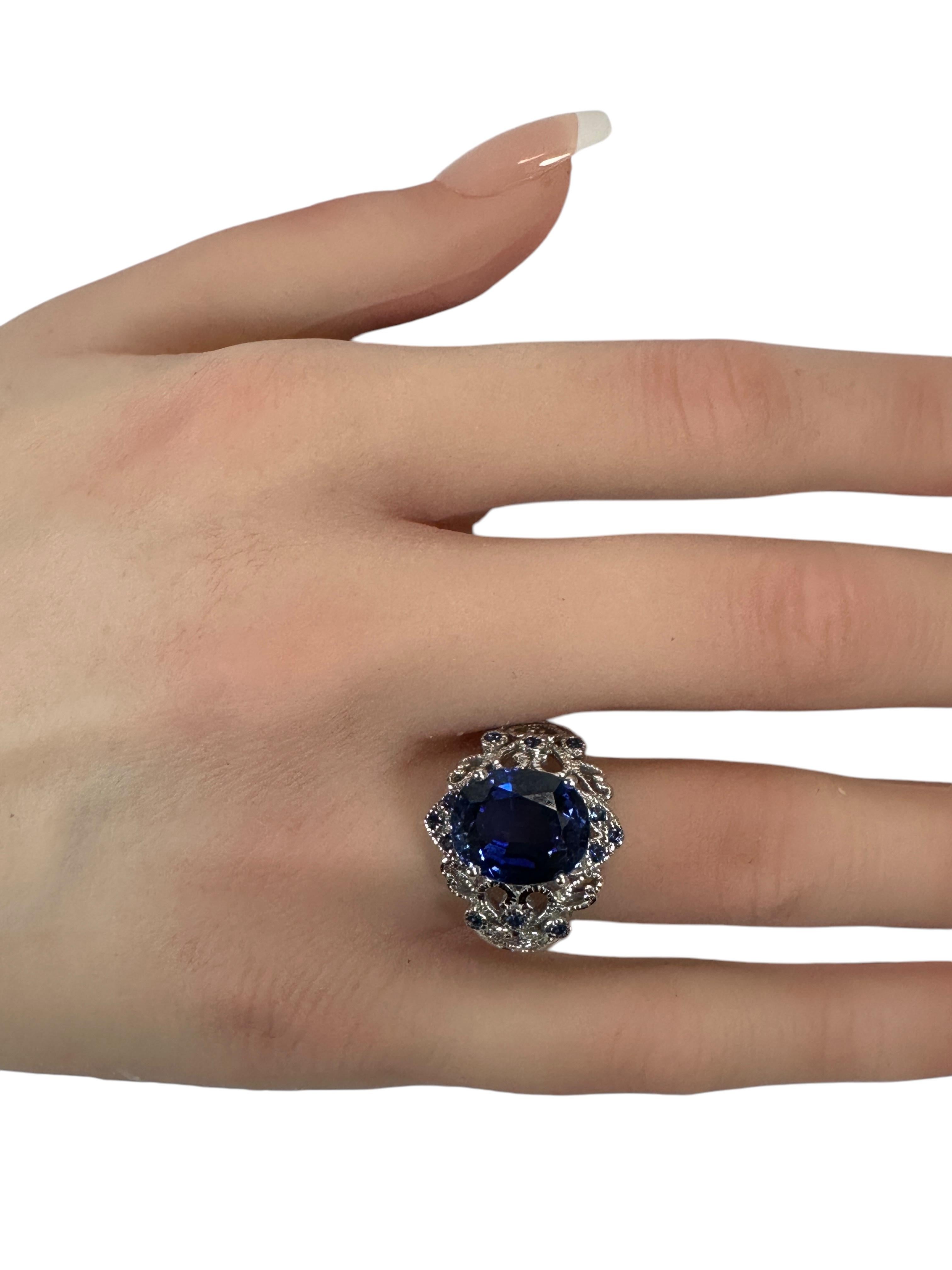 New 6.95 Carat Blue Sapphire & Diamond Cut Sapphire Sterling Ring 3