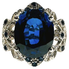 New 6.95 Carat Blue Sapphire & Diamond Cut Sapphire Sterling Ring