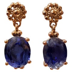 New 6.95 Carat Blue Sapphire Post Dangle Rose Gold PL Sterling Earrings
