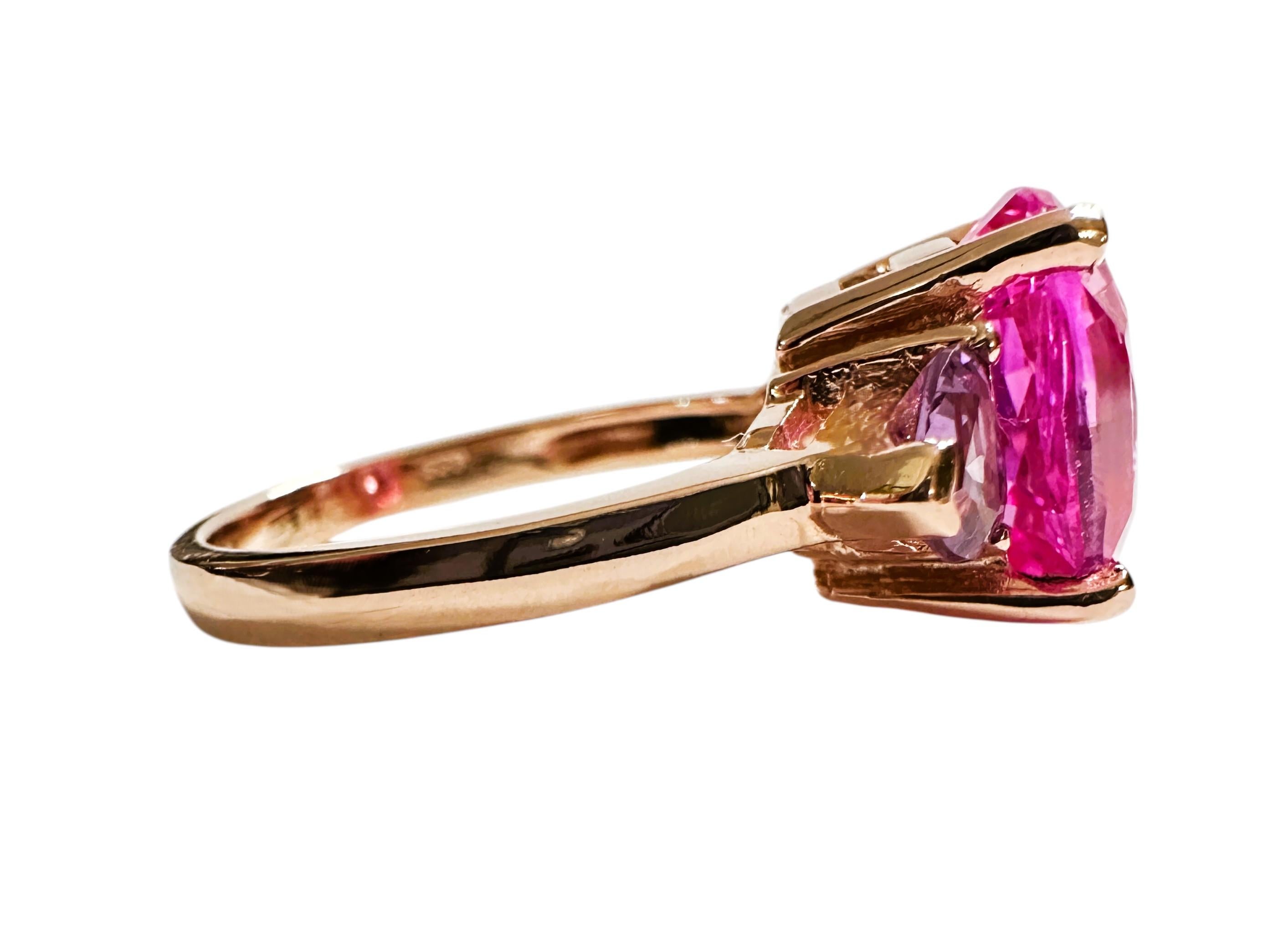 New 6.95 Carat Pink Sapphire & Purple Alexandrite R Gold PL Sterling Ring In New Condition In Eagan, MN