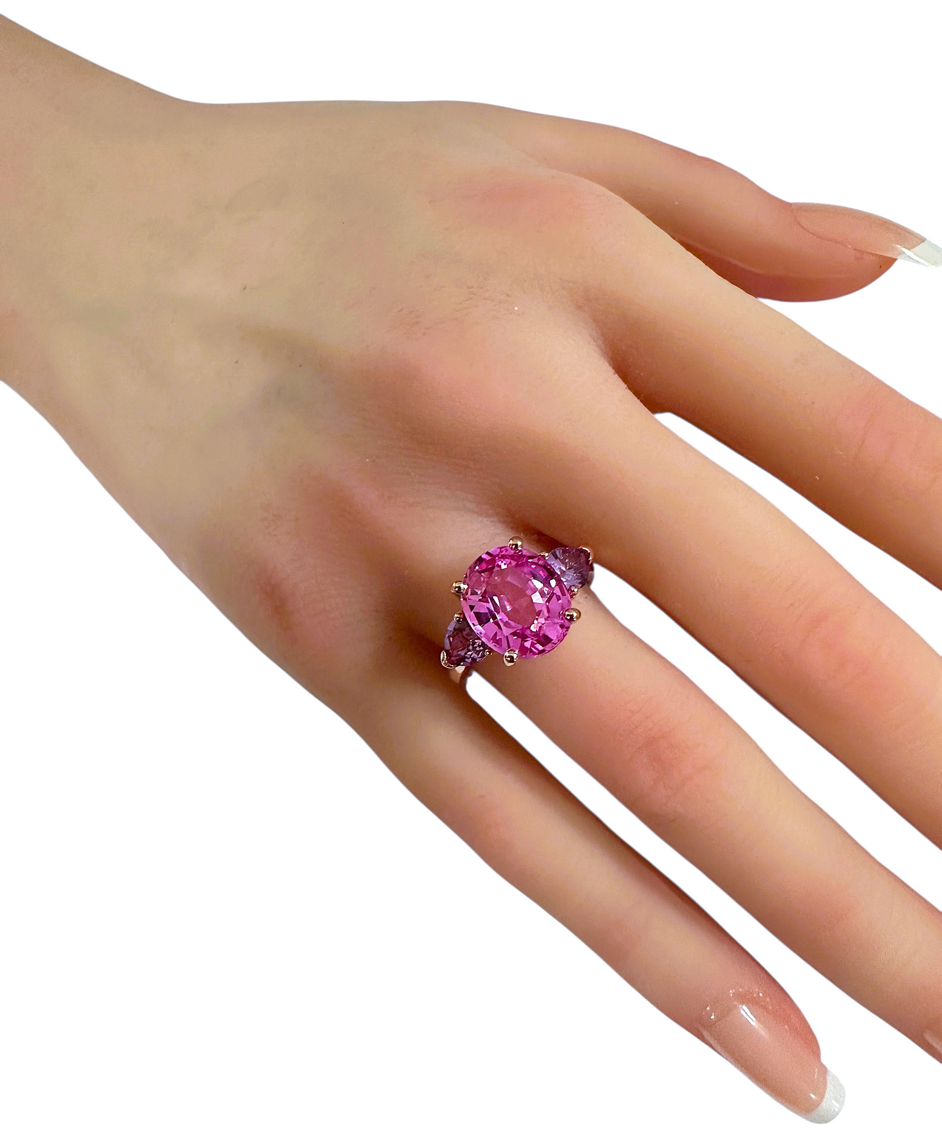 New 6.95 Carat Pink Sapphire & Purple Alexandrite R Gold PL Sterling Ring 1