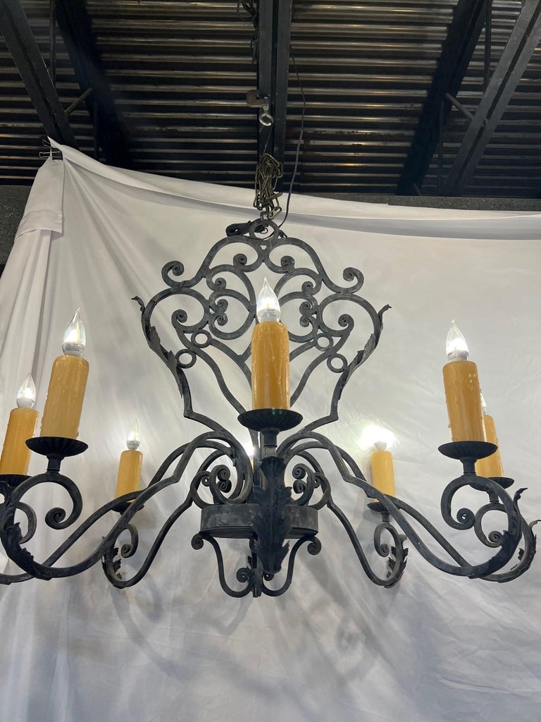 New 7Arm Wrought Iron Chandelier with Wax Candles, Acanthus Leaves