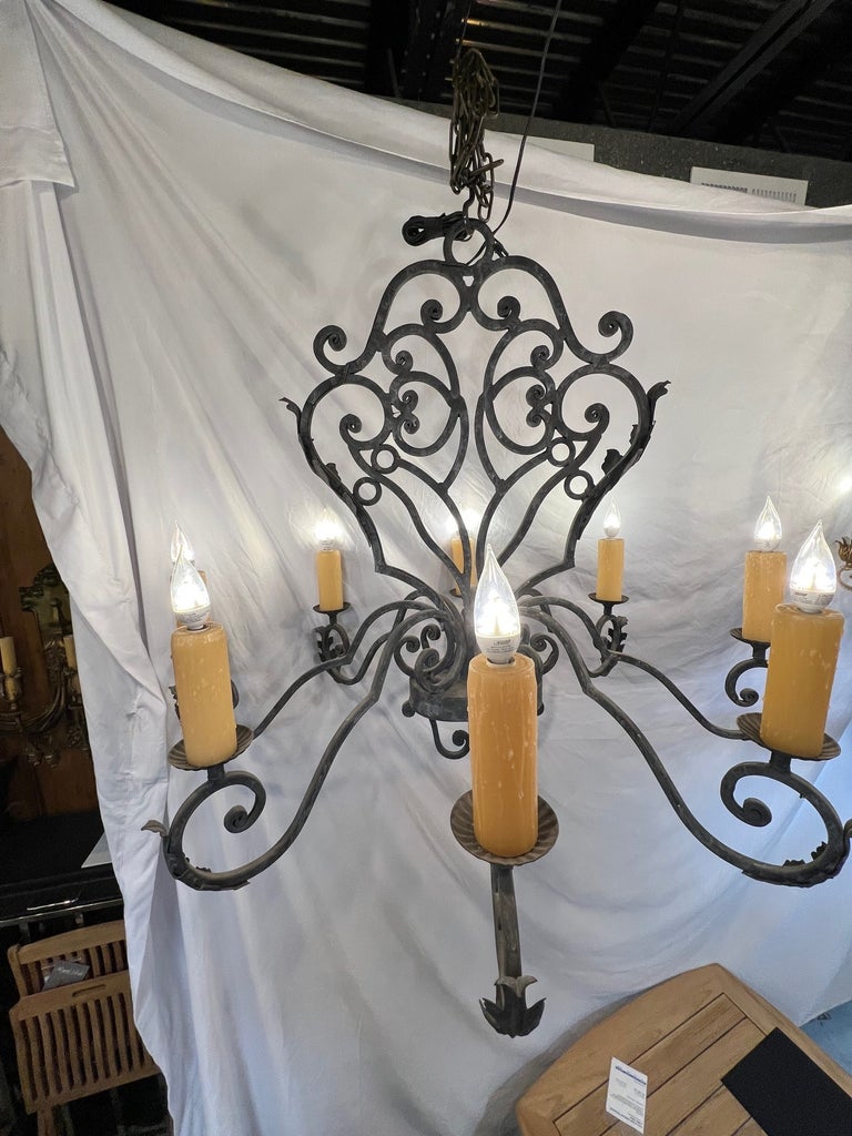 New 7Arm Wrought Iron Chandelier with Wax Candles, Acanthus Leaves