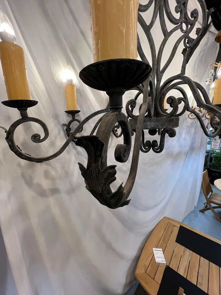 New 7Arm Wrought Iron Chandelier with Wax Candles, Acanthus Leaves