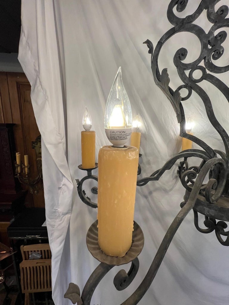 New 7Arm Wrought Iron Chandelier with Wax Candles, Acanthus Leaves
