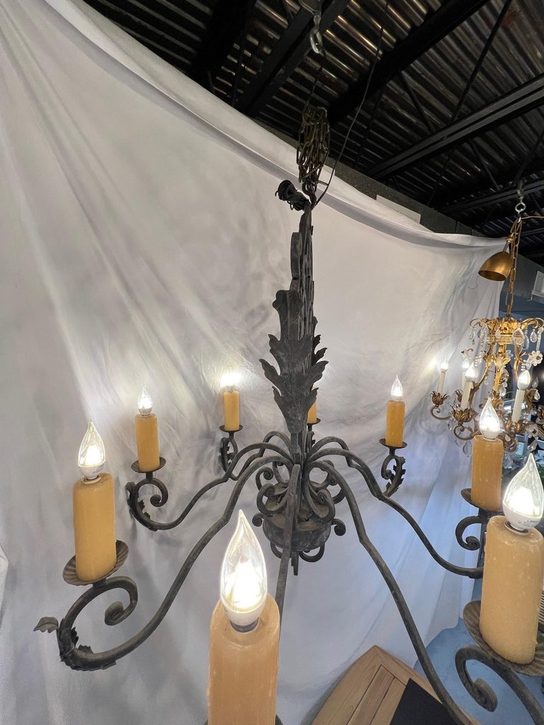 New 7Arm Wrought Iron Chandelier with Wax Candles, Acanthus Leaves