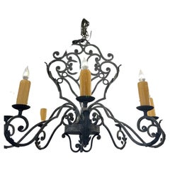 New 7-Arm Wrought Iron Chandelier with Wax Candles, Acanthus Leaves Made in USA