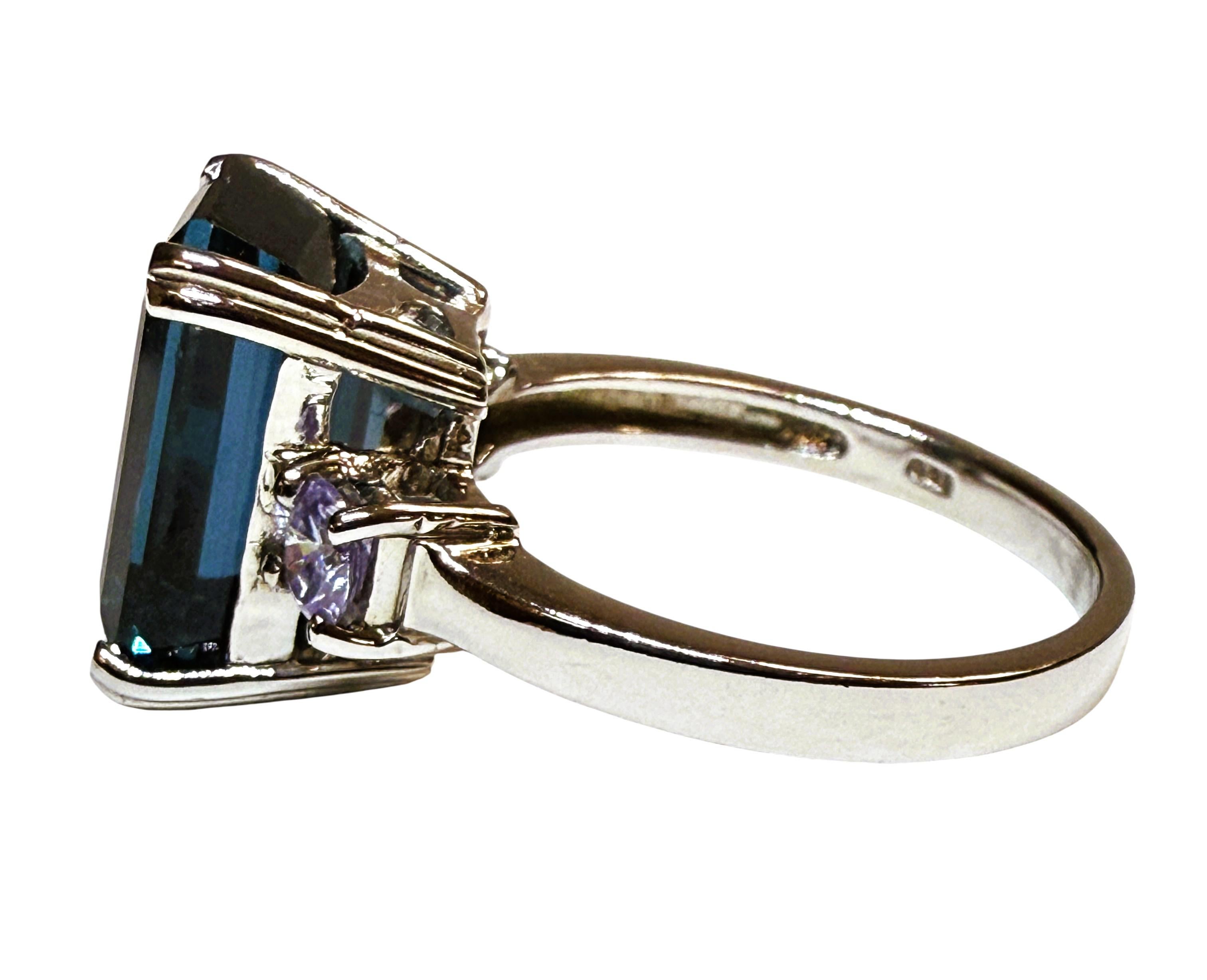 Neu 7 Karat Londoner Blautopas & Diamantschliff Saphir Sterling Silber Ring (Art déco) im Angebot