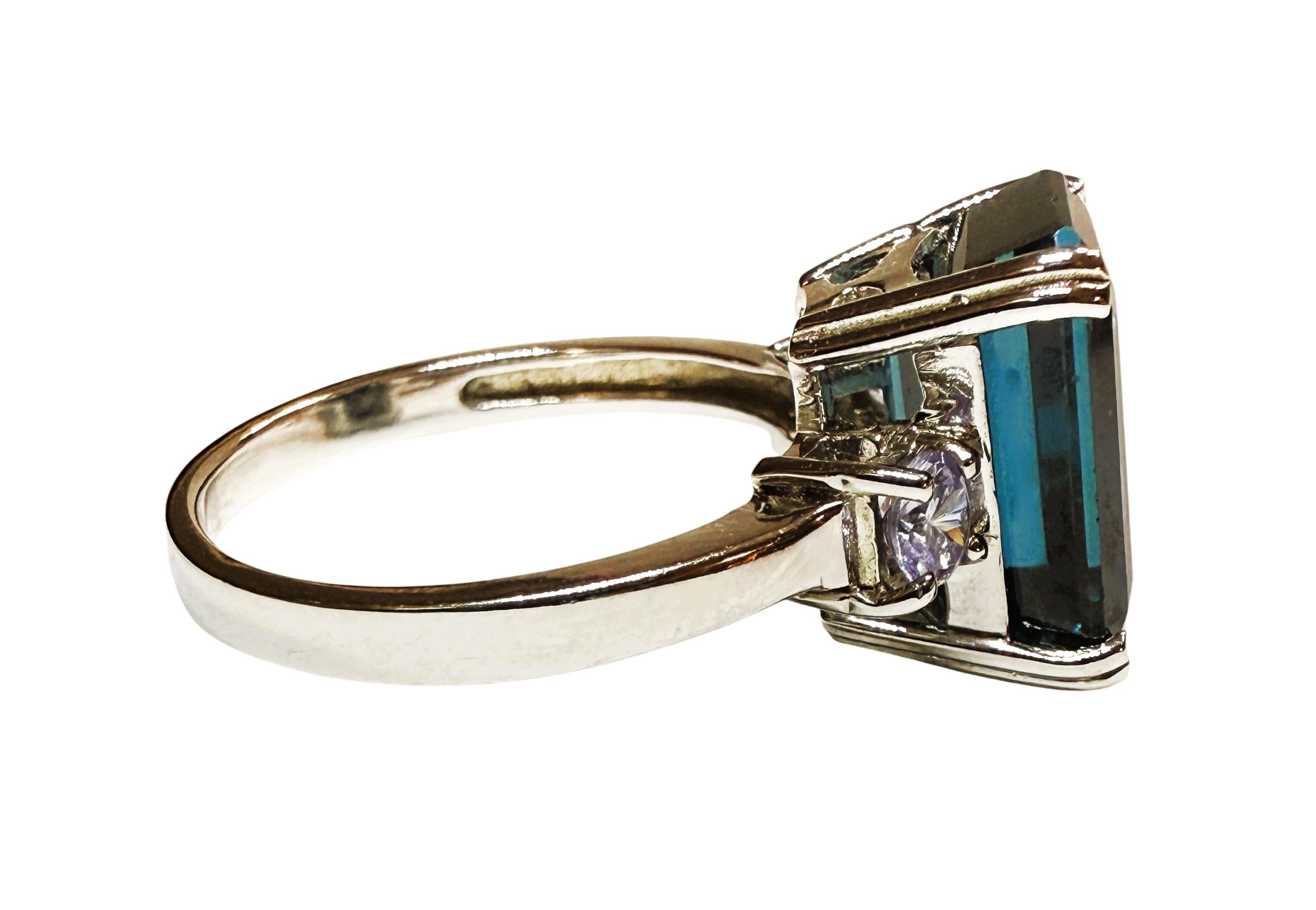Neu 7 Karat Londoner Blautopas & Diamantschliff Saphir Sterling Silber Ring im Zustand „Neu“ im Angebot in Eagan, MN