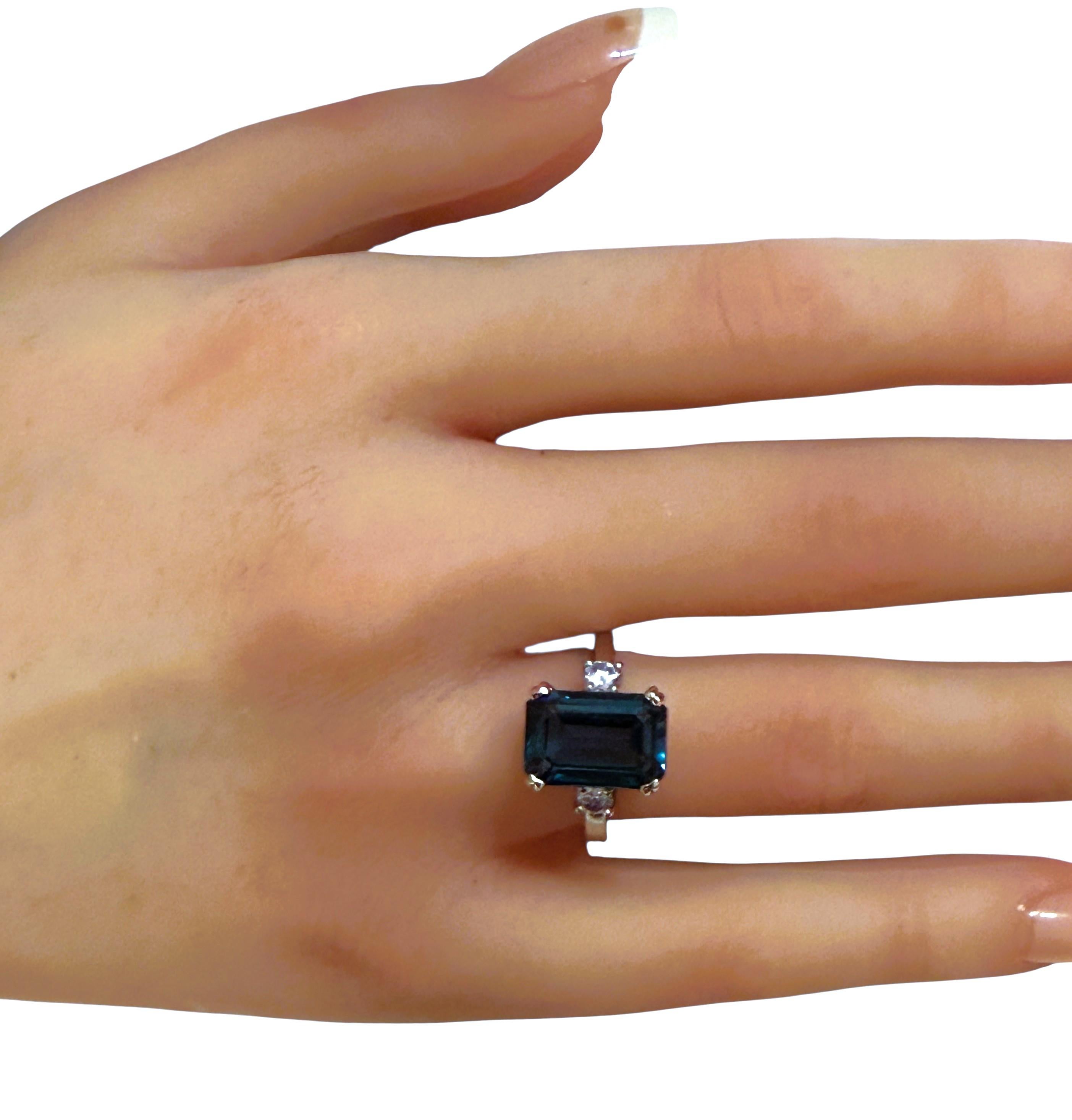 Neu 7 Karat Londoner Blautopas & Diamantschliff Saphir Sterling Silber Ring im Angebot 3
