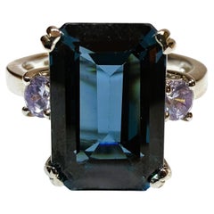 New 7 Carat London Blue Topaz & Diamond Cut Sapphire Sterling Silver Ring