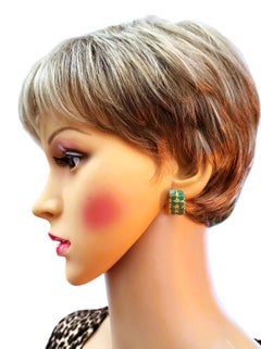 Nuevo Pendientes curvos de esmeralda natural de 7 quilates bañados en oro amarillo de 14k