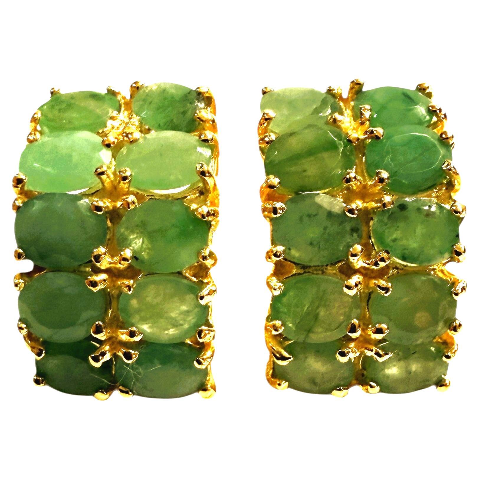 New 7 Carat Natural Emerald 14k Yellow Gold Plated Sterling Curved Earrings For Sale