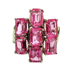 New 7-Stone 5.85 Carat Emerald Cut Pink Sapphire Sterling Ring Size 6.25