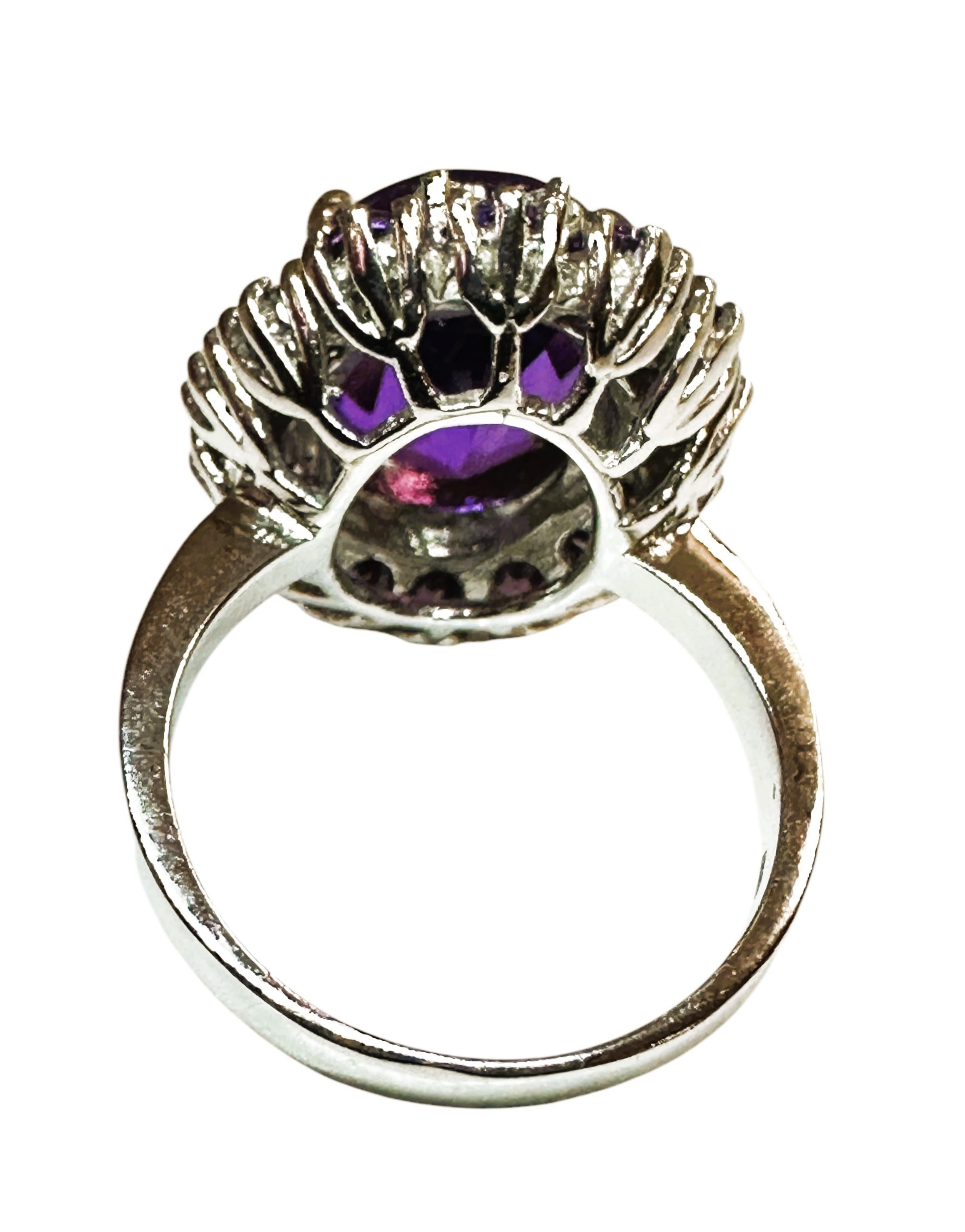 Nuevo Anillo de Esterlina Amatista Púrpura de 7,0 Quilates y Zafiro Púrpura talla Diamante Corte oval