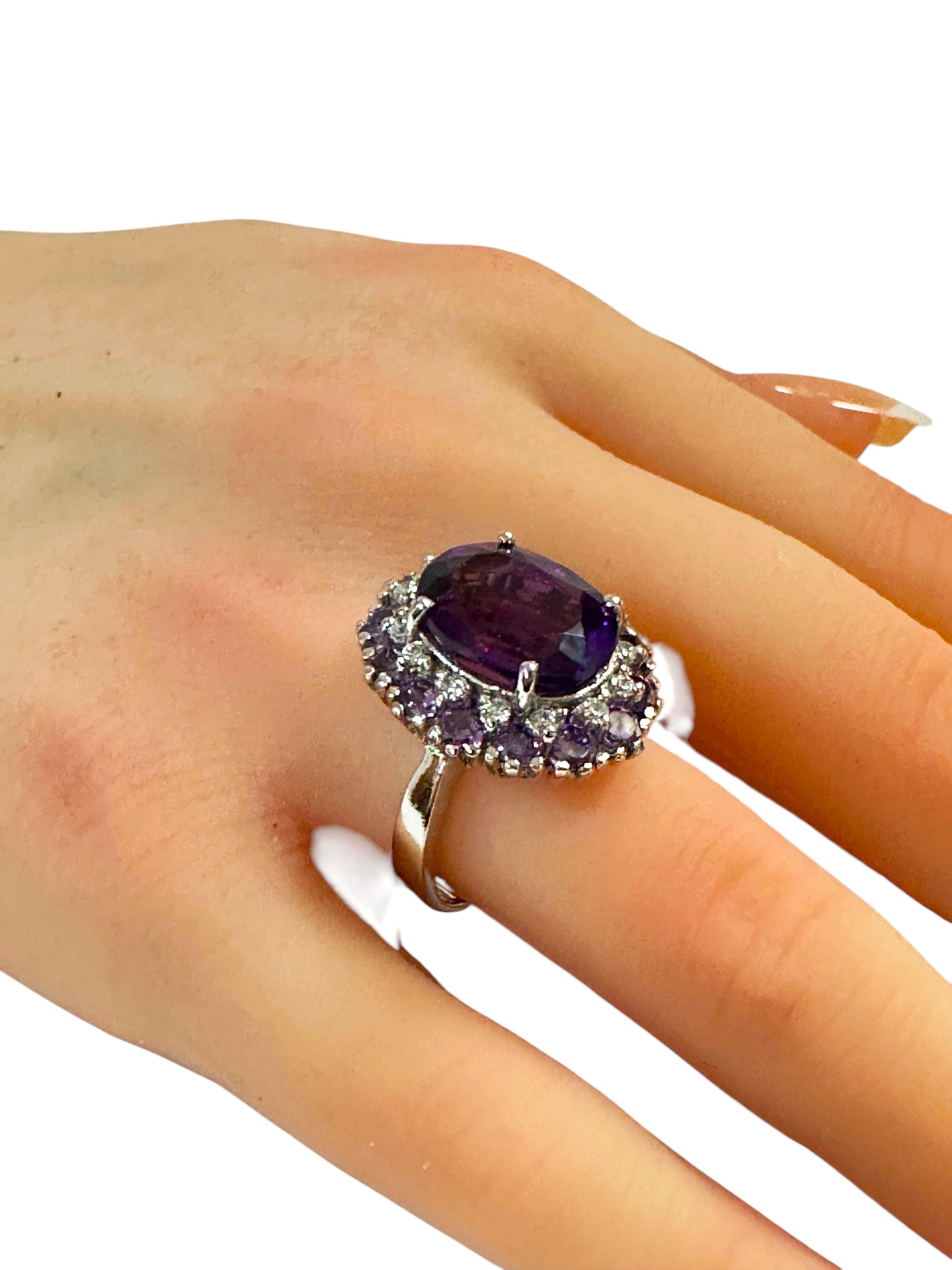 Nuevo Anillo de Esterlina Amatista Púrpura de 7,0 Quilates y Zafiro Púrpura talla Diamante 1