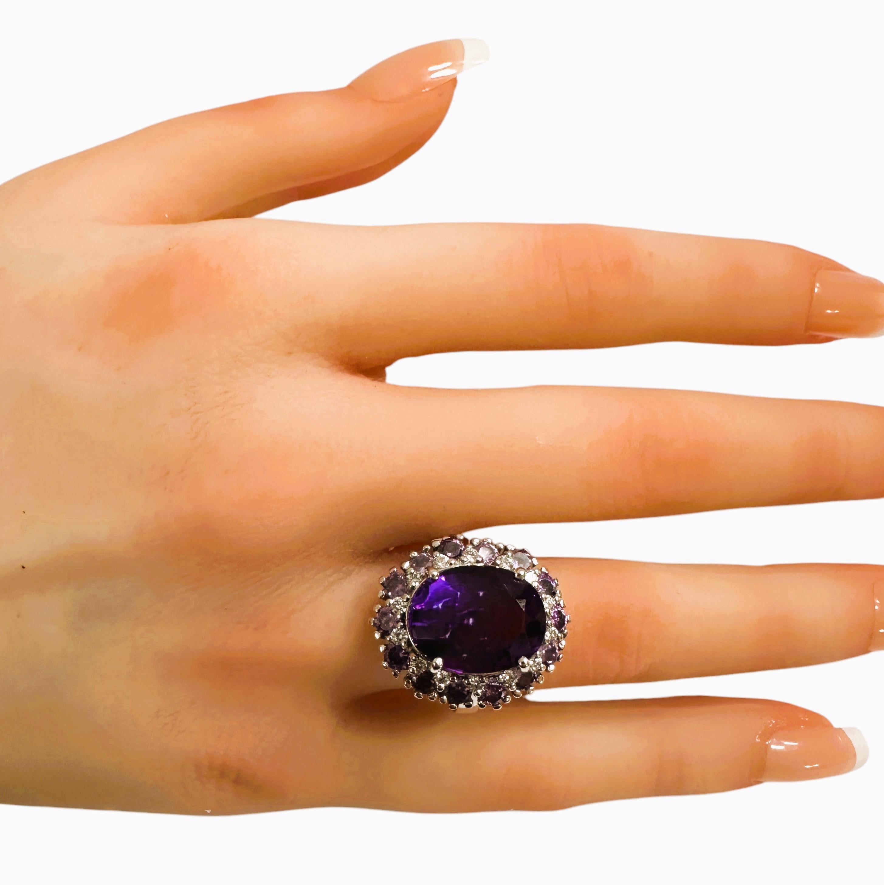 Nuevo Anillo de Esterlina Amatista Púrpura de 7,0 Quilates y Zafiro Púrpura talla Diamante 3