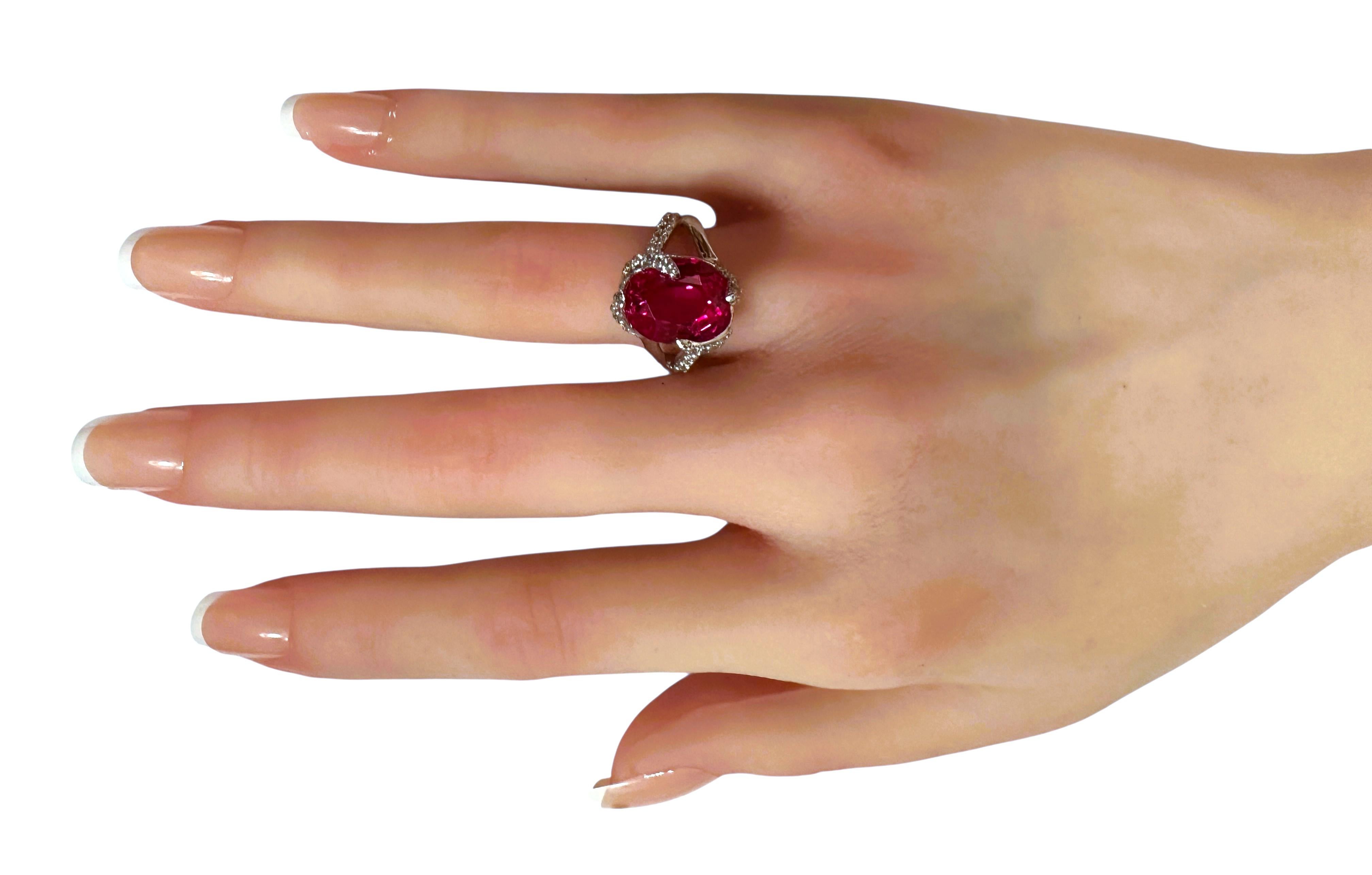 New 7.0 Carat Red Sapphire & Diamond Cut Sapphire Sterling Ring Size 6.25 en vente 1