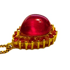 New 7.0 Carat Ruby Cabochon 14k Yellow Gold PL Sterling Silver Necklace