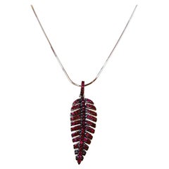 New .70 Carat Ruby Pave Leaf 14k White Gold PL Sterling Necklace