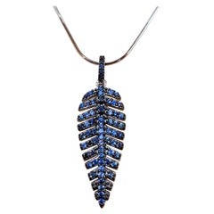 New .70 Carat Sapphire Pave Leaf 14k White Gold PL Sterling Necklace